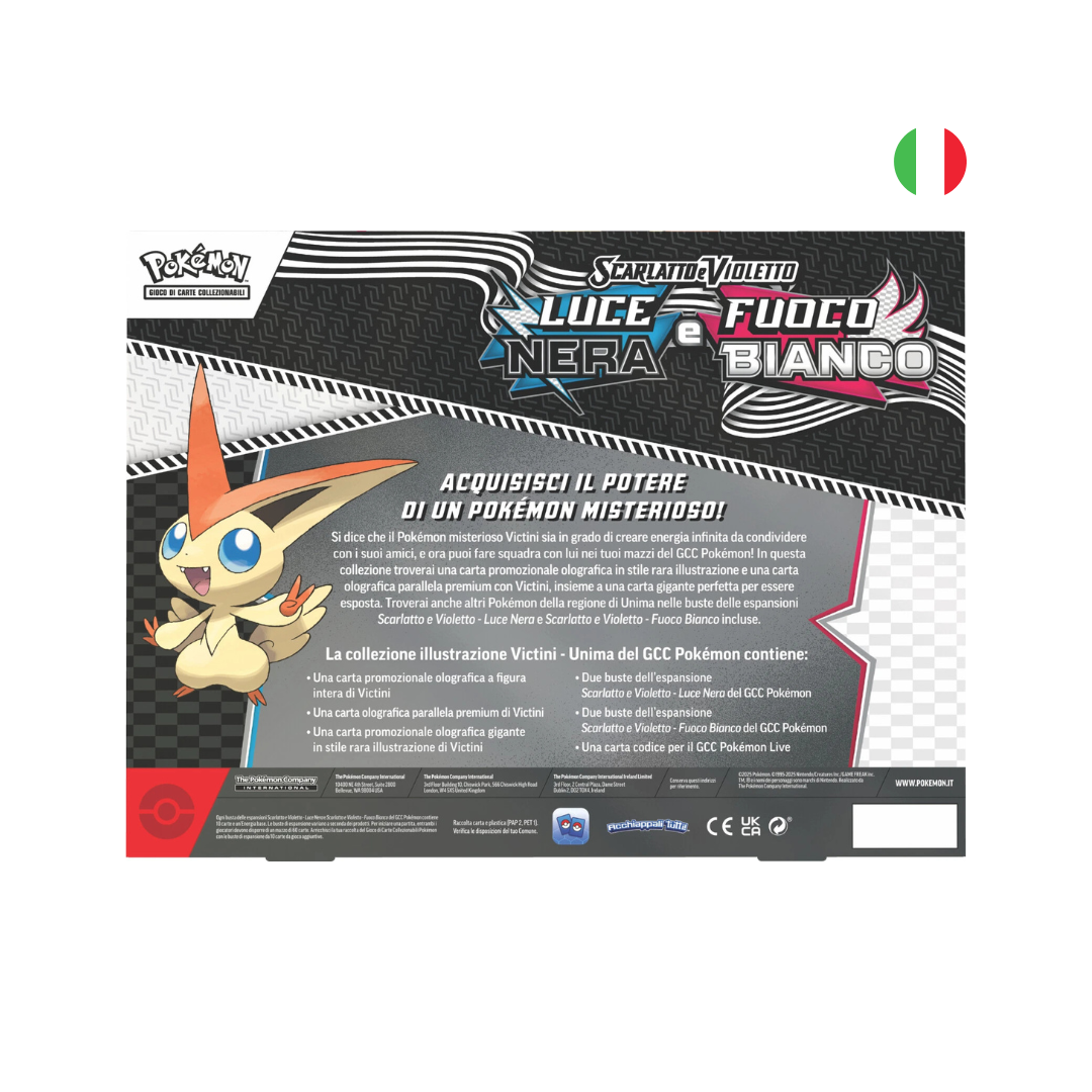 Pokemon Luce Bianca e Fuoco Nero collezione illustrazione Victini ITA